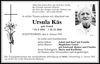Traueranzeige von Ursula Käs von Allgäuer Zeitung,Kempten