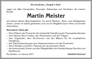Traueranzeige von Martin Meister von Allgäuer Zeitung, Kaufbeuren/Buchloe