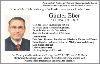 Traueranzeige von Günter Eßer von Allgäuer Zeitung, Füssen