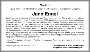 Traueranzeige von Jann Engel von Memminger Zeitung