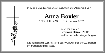 Traueranzeige von Anna Boxler von Allgäuer Zeitung,Kempten