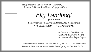 Traueranzeige von Elly Landvogt von Allgäuer Zeitung, Marktoberdorf