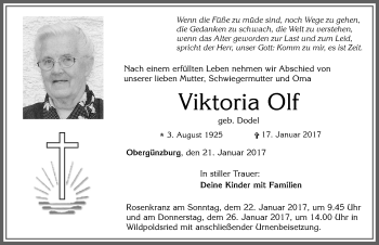 Traueranzeige von Viktoria Olf von Allgäuer Zeitung