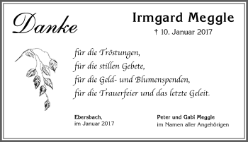 Traueranzeige von Irmgard Meggle von Allgäuer Zeitung, Marktoberdorf