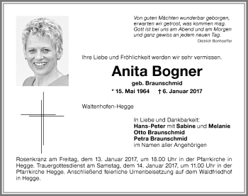 Traueranzeige von Anita Bogner von Allgäuer Zeitung,Kempten