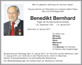 Traueranzeige von Benedikt Bernhard von Memminger Zeitung