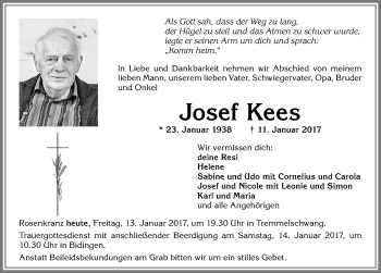 Traueranzeige von Josef Kees von Allgäuer Zeitung, Marktoberdorf