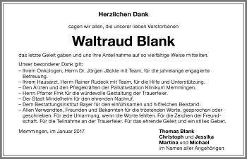 Traueranzeige von Waltraud Blank von Allgäuer Zeitung
