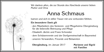 Traueranzeige von Anna Schmaus von Allgäuer Zeitung, Marktoberdorf