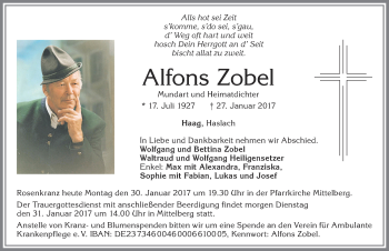 Traueranzeige von Alfons Zobel von Allgäuer Zeitung,Kempten