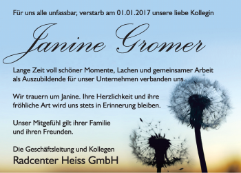 Traueranzeige von Janine Gromer von Memminger Zeitung