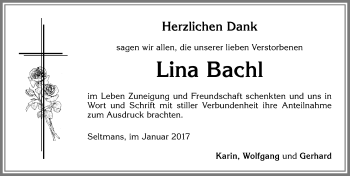Traueranzeige von Lina Bachl von Allgäuer Zeitung,Kempten