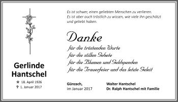 Traueranzeige von Gerlinde Hantschel von Allgäuer Zeitung, Marktoberdorf