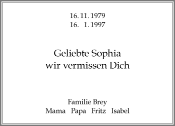 Traueranzeige von Sophia  von Memminger Zeitung