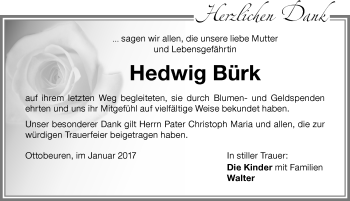 Traueranzeige von Hedwig Bürk von Memminger Zeitung