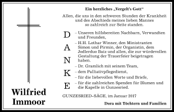 Traueranzeige von Wilfried Immoor von Allgäuer Anzeigeblatt