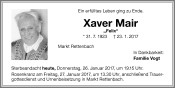 Traueranzeige von Xaver Mair von Memminger Zeitung