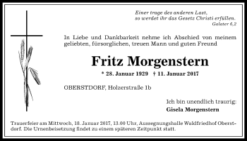 Traueranzeige von Fritz Morgenstern von Allgäuer Anzeigeblatt