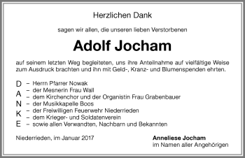 Traueranzeige von Adolf Jocham von Memminger Zeitung