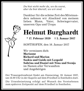 Traueranzeige von Helmut Burghardt von Allgäuer Anzeigeblatt