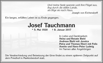 Traueranzeige von Josef Tauchmann von Allgäuer Zeitung, Marktoberdorf