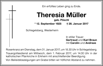 Traueranzeige von Theresia Müller von Memminger Zeitung