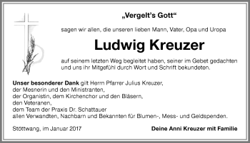Traueranzeige von Ludwig Kreuzer von Allgäuer Zeitung, Kaufbeuren/Buchloe