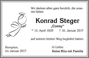 Traueranzeige von Konrad Steger von Allgäuer Zeitung,Kempten