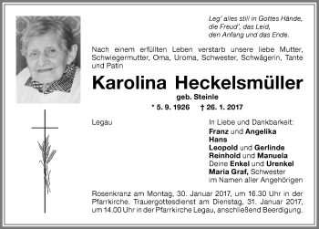 Traueranzeige von Karolina Heckelsmüller von Memminger Zeitung