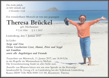 Traueranzeige von Theresa Brückel von Der Westallgäuer