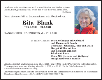 Traueranzeige von Rita Blank von Allgäuer Zeitung