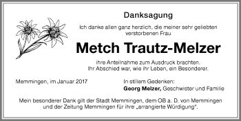 Traueranzeige von Metch Trautz-Melzer von Memminger Zeitung