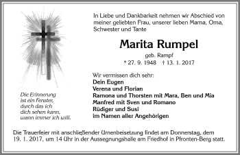 Traueranzeige von Marita Rumpel von Allgäuer Zeitung, Füssen