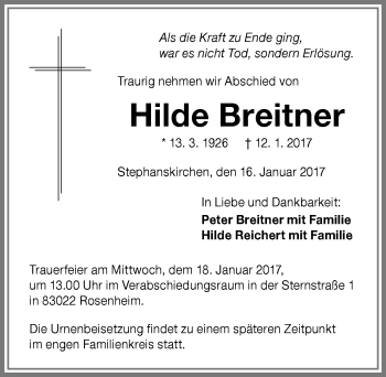 Traueranzeige von Hilde Breitner von Memminger Zeitung