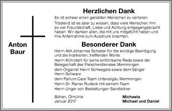 Traueranzeige von Anton Baur von Memminger Zeitung