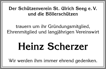 Traueranzeige von Heinz Scherzer von Allgäuer Zeitung, Füssen