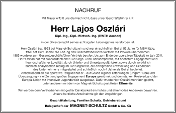 Traueranzeige von Lajos Oszlari von Allgäuer Zeitung