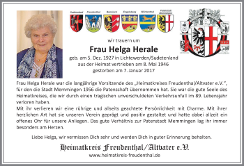 Traueranzeige von Helga Herale von Memminger Zeitung