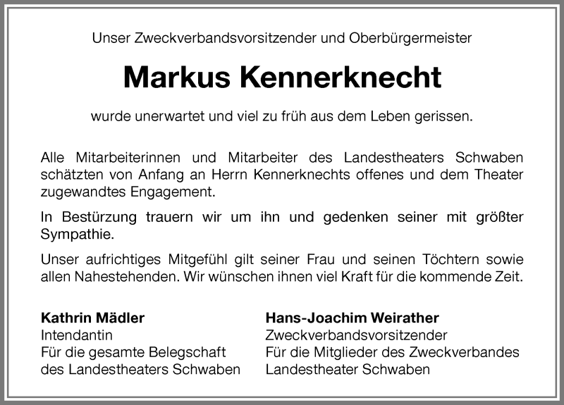  Traueranzeige für Markus Kennerknecht vom 04.01.2017 aus Memminger Zeitung