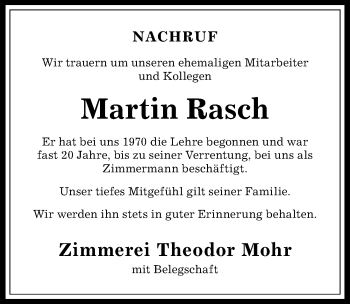 Traueranzeige von Martin Rasch von Allgäuer Zeitung