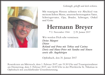 Traueranzeige von Hermann Breyer von Der Westallgäuer