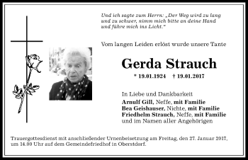 Traueranzeige von Gerda Strauch von Allgäuer Anzeigeblatt