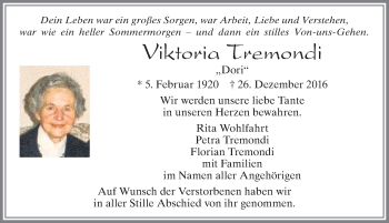 Traueranzeige von Viktoria Tremondi von Allgäuer Zeitung, Füssen