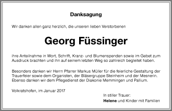 Traueranzeige von Georg Füssinger von Memminger Zeitung