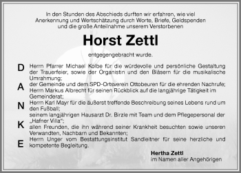 Traueranzeige von Horst Zettl von Memminger Zeitung