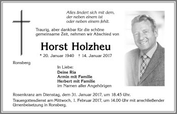 Traueranzeige von Horst Holzheu von Allgäuer Zeitung, Marktoberdorf