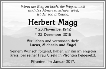 Traueranzeige von Herbert Magg von Allgäuer Zeitung, Füssen