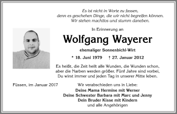 Traueranzeige von Wolfgang Wayerer von Allgäuer Zeitung, Füssen