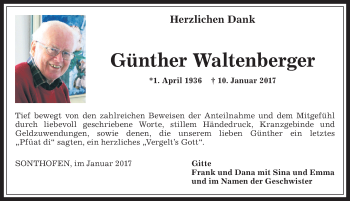 Traueranzeige von Günther Waltenberger von Allgäuer Anzeigeblatt
