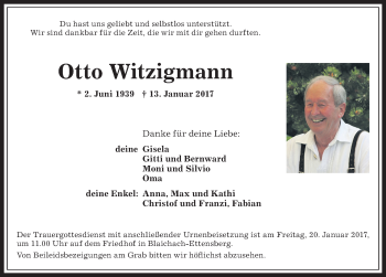 Traueranzeige von Otto Witzigmann von Allgäuer Anzeigeblatt